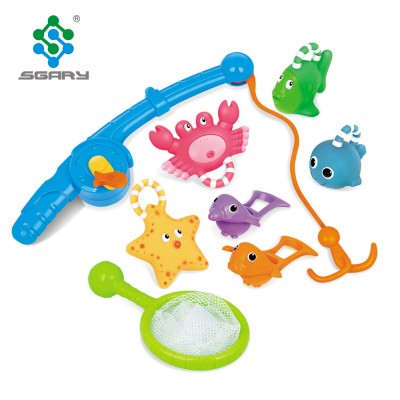 bathtub bathroom pool bath toys fishing floating squirts and water scoop fish net game for kids toddler baby boys girls